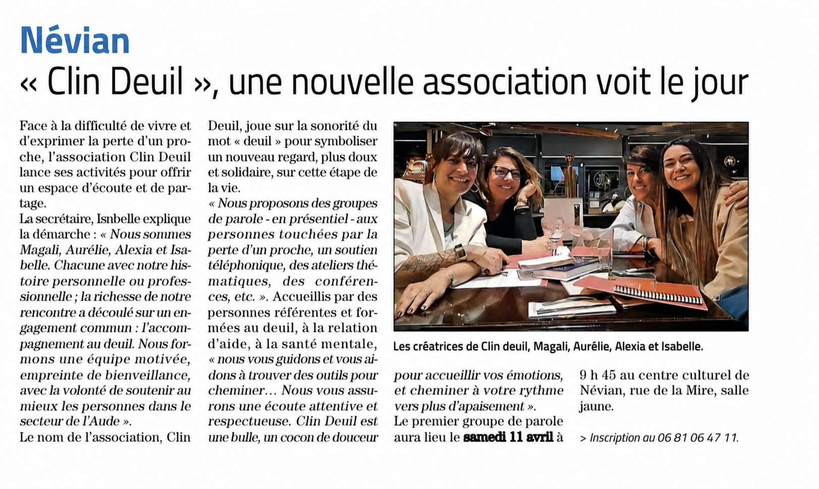 Article de presse : Clin Deuil, une nouvelle association voit le jour